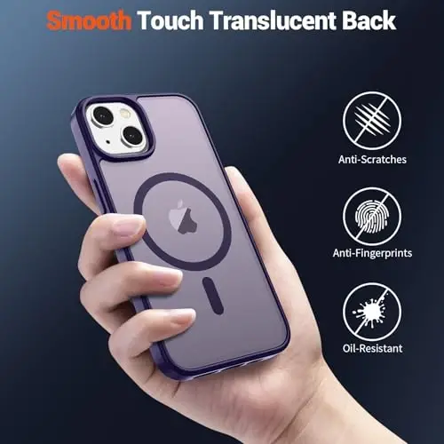 SUPFINE Magnetic for iPhone 14 Case & iPhone 13 Case (Compatible with MagSafe) (Military Grade Drop Protection) Slim Translucent Matte Shockproof Phone Cover,Dark Purple - 6
