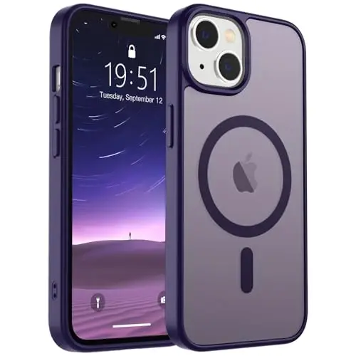 SUPFINE Magnetic for iPhone 14 Case & iPhone 13 Case (Compatible with MagSafe) (Military Grade Drop Protection) Slim Translucent Matte Shockproof Phone Cover,Dark Purple 