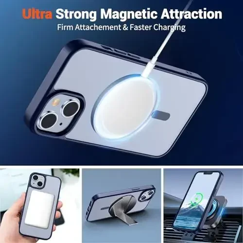 SUPFINE Magnetic for iPhone 14 Case & iPhone 13 Case (Compatible with MagSafe) (Military Grade Drop Protection) Slim Translucent Matte Shockproof Phone Cover,Navy Blue - 5