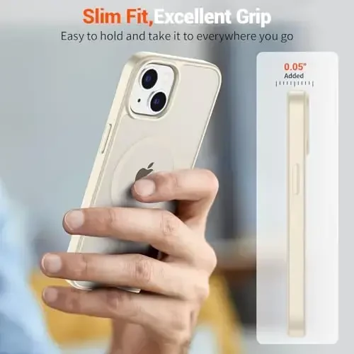 SUPFINE Magnetic for iPhone 14 Case & iPhone 13 Case (Compatible with MagSafe)(Military Grade Drop Protection) Slim Translucent Matte Shockproof Phone Cover,Antique White - 7