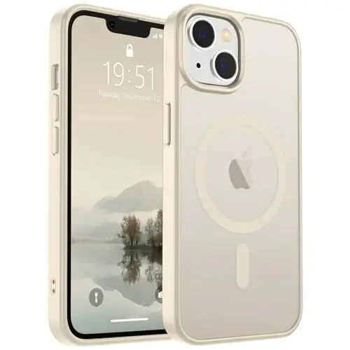 SUPFINE Magnetic for iPhone 14 Case & iPhone 13 Case (Compatible with MagSafe)(Military Grade Drop Protection) Slim Translucent Matte Shockproof Phone Cover,Antique White 