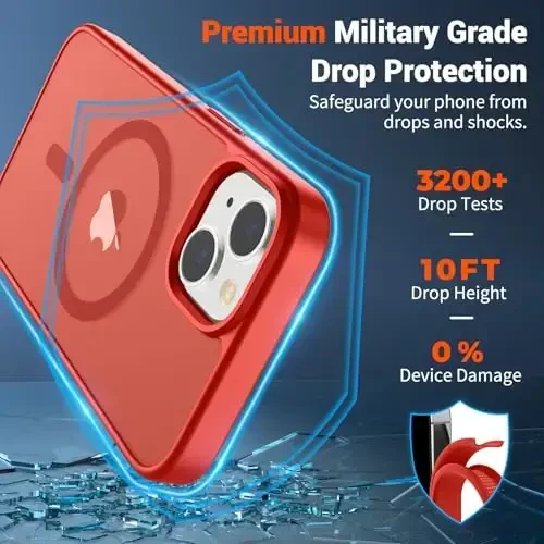 SUPFINE Magnetic for iPhone 14 Case & iPhone 13 Case (Compatible with MagSafe)(Military Grade Drop Protection) Slim Translucent Matte Shockproof Phone Cover,Red - 3