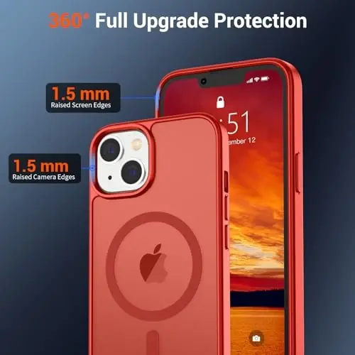 SUPFINE Magnetic for iPhone 14 Case & iPhone 13 Case (Compatible with MagSafe)(Military Grade Drop Protection) Slim Translucent Matte Shockproof Phone Cover,Red - 4