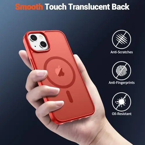 SUPFINE Magnetic for iPhone 14 Case & iPhone 13 Case (Compatible with MagSafe)(Military Grade Drop Protection) Slim Translucent Matte Shockproof Phone Cover,Red - 6