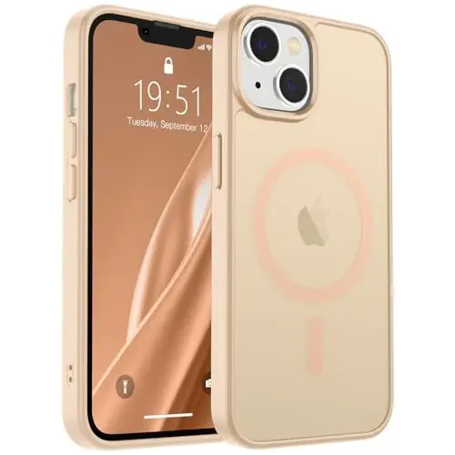 SUPFINE Magnetic for iPhone 14 Case & iPhone 13 Case (Compatible with MagSafe) (Military Grade Drop Protection) Slim Translucent Matte Shockproof Phone Cover,Sand Pink 