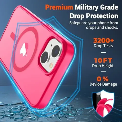 SUPFINE Magnetic for iPhone 14 Case & iPhone 13 Case (Compatible with MagSafe) (Military Grade Drop Protection) Slim Translucent Matte Shockproof Phone Cover,Hot Pink - 3