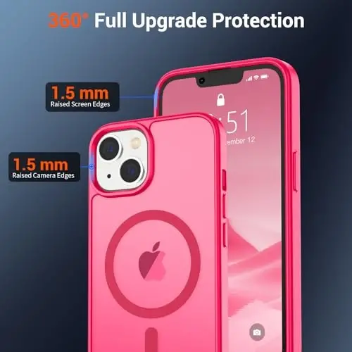 SUPFINE Magnetic for iPhone 14 Case & iPhone 13 Case (Compatible with MagSafe) (Military Grade Drop Protection) Slim Translucent Matte Shockproof Phone Cover,Hot Pink - 4
