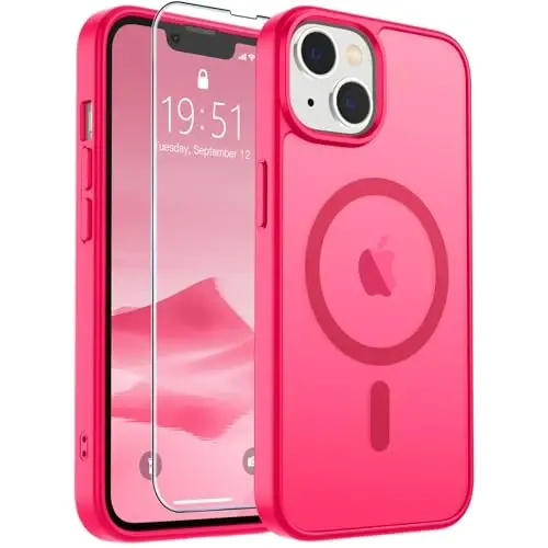 SUPFINE Magnetic for iPhone 13 Case/iPhone 14 Case Hot Pink | With Screen Protector, Translucent Matte, Compatible with MagSafe, Military Grade Drop Proof, Rugged Shockproof Protective - 1