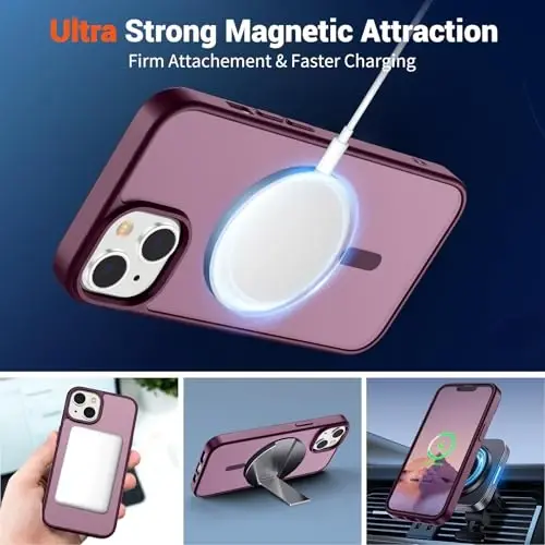 SUPFINE Magnetic for iPhone 14 Case & iPhone 13 Case (Compatible with MagSafe)(Military Grade Drop Protection) Translucent Matte Shockproof Phone Cover,Wine Red - 5