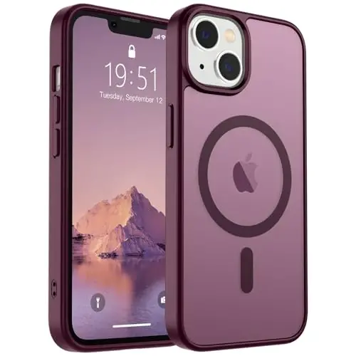 SUPFINE Magnetic for iPhone 14 Case & iPhone 13 Case (Compatible with MagSafe)(Military Grade Drop Protection) Translucent Matte Shockproof Phone Cover,Wine Red 