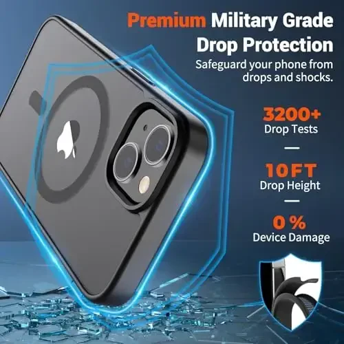SUPFINE Magnetic for iPhone 14 Case & iPhone 13 Case (Compatible with MagSafe)(Military Grade Drop Protection) Translucent Matte Shockproof Phone Cover,Black - 3