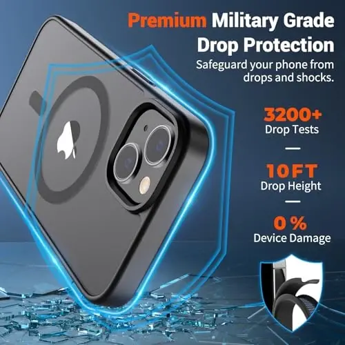 SUPFINE Magnetic for iPhone 14 Case & iPhone 13 Case (Compatible with MagSafe)(Military Grade Drop Protection) Translucent Matte Shockproof Phone Cover,Black - 3