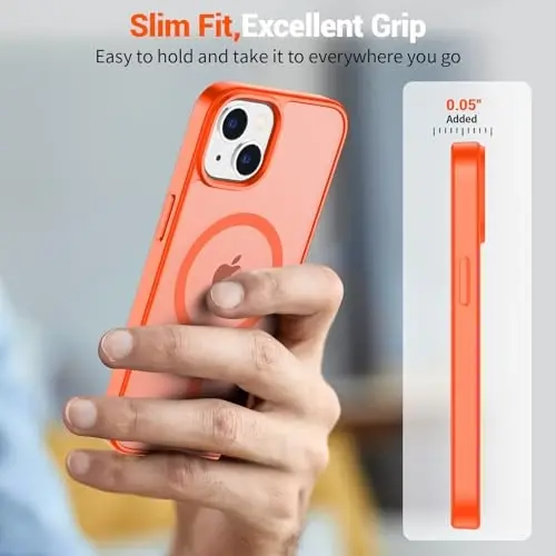 SUPFINE Magnetic for iPhone 14 Case & iPhone 13 Case (Compatible with MagSafe)(Military Grade Drop Protection) Slim Translucent Matte Shockproof with Anti-Fingerprint Phone Case,Orange - 7