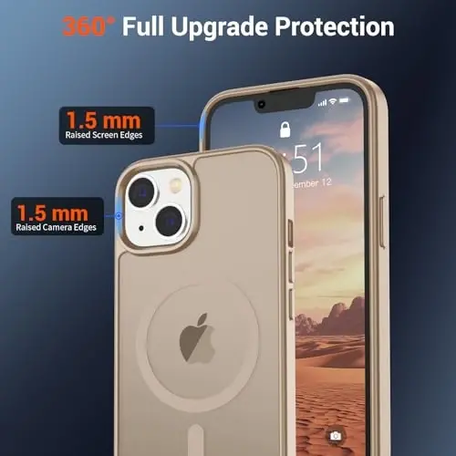 SUPFINE Magnetic for iPhone 14 Case & iPhone 13 Case (Compatible with MagSafe)(Military Grade Drop Protection) Slim Translucent Matte Shockproof Phone Cover,Desert Gold - 4