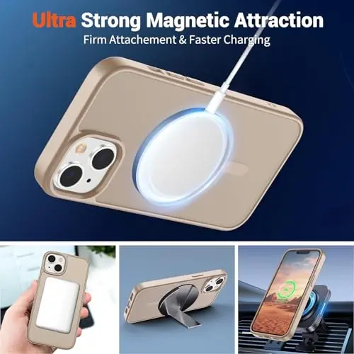 SUPFINE Magnetic for iPhone 14 Case & iPhone 13 Case (Compatible with MagSafe)(Military Grade Drop Protection) Slim Translucent Matte Shockproof Phone Cover,Desert Gold - 5