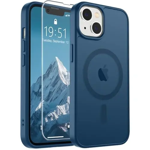 SUPFINE Magnetic for iPhone 14 Case & iPhone 13 Case (Compatible with MagSafe) (Military Grade Drop Protection) Slim Translucent Matte Shockproof Phone Cover,Deep Blue - SUPFINE (1)