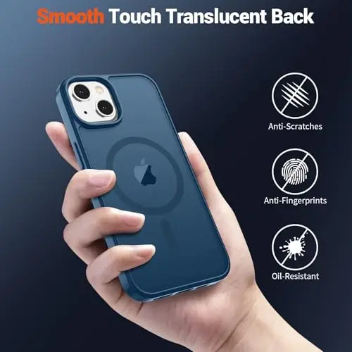 SUPFINE Magnetic for iPhone 14 Case & iPhone 13 Case (Compatible with MagSafe) (Military Grade Drop Protection) Slim Translucent Matte Shockproof Phone Cover,Deep Blue - 6