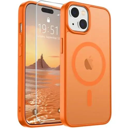 SUPFINE Magnetic for iPhone 15 Case (Compatible with MagSafe) (Military Grade Drop Protection) Translucent Matte Shockproof Phone Cover,Starry Orange 