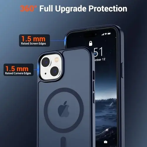 SUPFINE iPhone 15 Kılıfı, Ekran Koruyuculu (MagSafe Uyumlu) (Askeri Sınıf Düşme Koruması) Yarı Saydam Mat Darbeye Dayanıklı Telefon Kılıfı, Koyu Mavi - 4