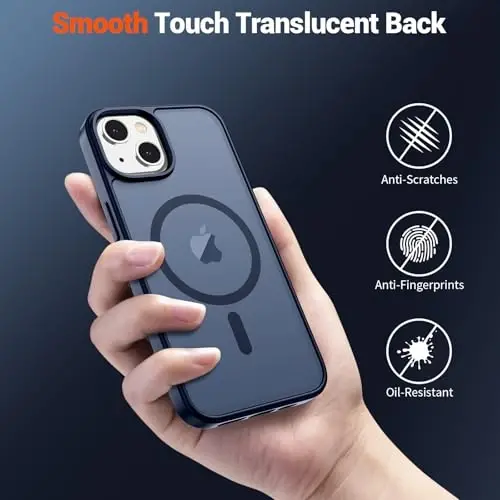 SUPFINE iPhone 15 Kılıfı, Ekran Koruyuculu (MagSafe Uyumlu) (Askeri Sınıf Düşme Koruması) Yarı Saydam Mat Darbeye Dayanıklı Telefon Kılıfı, Koyu Mavi - 6