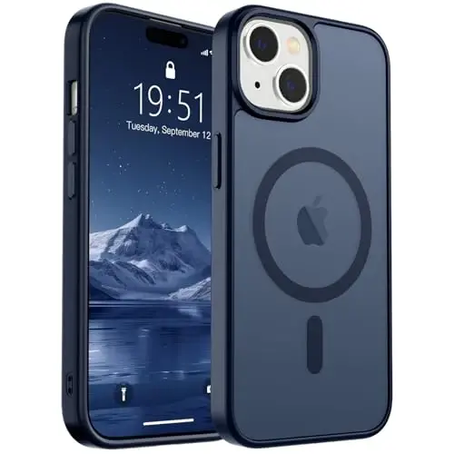 SUPFINE iPhone 15 Kılıfı, Ekran Koruyuculu (MagSafe Uyumlu) (Askeri Sınıf Düşme Koruması) Yarı Saydam Mat Darbeye Dayanıklı Telefon Kılıfı, Koyu Mavi 