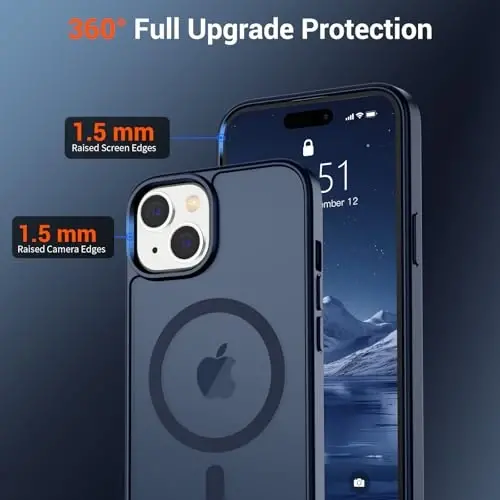 SUPFINE iPhone 15 Kılıfı, Ekran Koruyuculu (MagSafe Uyumlu) (Askeri Sınıf Düşme Koruması) Yarı Saydam Mat Darbeye Dayanıklı Telefon Kılıfı, Koyu Mavi - 2