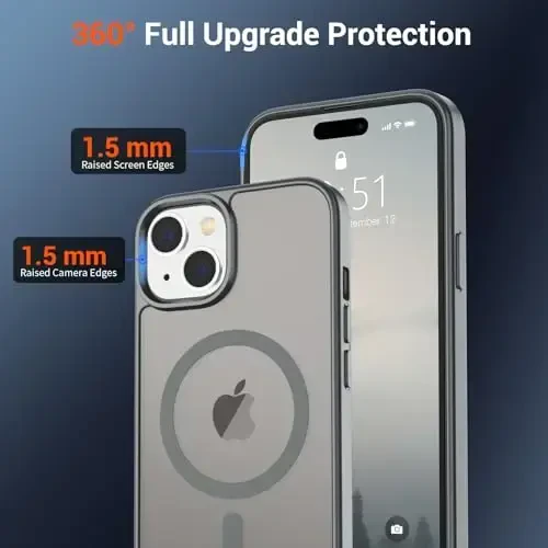 SUPFINE Magnetic for iPhone 15 Case(Compatible with MagSafe)(Military Grade Drop Protection) Slim Translucent Matte Shockproof Women Men Girl Phone Cover,Gray - 6