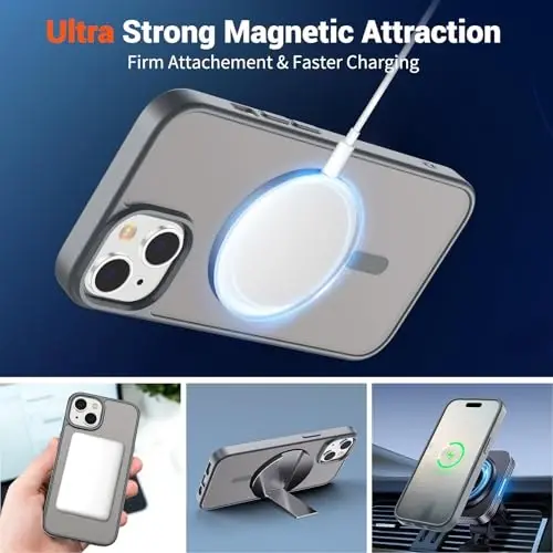 SUPFINE Magnetic for iPhone 15 Case(Compatible with MagSafe)(Military Grade Drop Protection) Slim Translucent Matte Shockproof Women Men Girl Phone Cover,Gray - 6