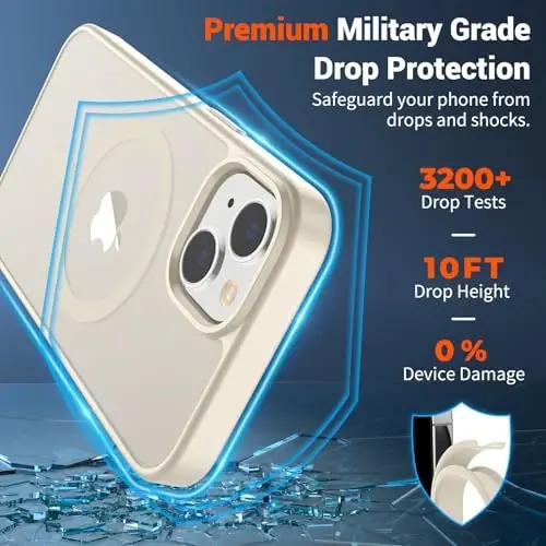 SUPFINE Magnetic for iPhone 15 Case (Compatible with MagSafe) (Military Grade Drop Protection) Slim Translucent Matte Shockproof with Anti-Fingerprint Phone Case,Antique White - 3