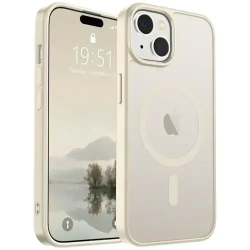 SUPFINE Magnetic for iPhone 15 Case (Compatible with MagSafe) (Military Grade Drop Protection) Slim Translucent Matte Shockproof with Anti-Fingerprint Phone Case,Antique White - 5