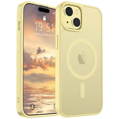 SUPFINE Magnetic for iPhone 15 Case (Compatible with MagSafe) (Military Grade Drop Protection) Slim Translucent Matte Shockproof with Anti-Fingerprint Phone Case,Buttercream Yellow - 5