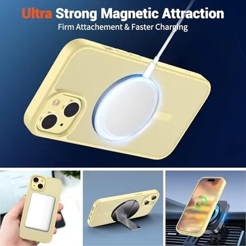 SUPFINE Magnetic for iPhone 15 Case (Compatible with MagSafe) (Military Grade Drop Protection) Slim Translucent Matte Shockproof with Anti-Fingerprint Phone Case,Buttercream Yellow - 7