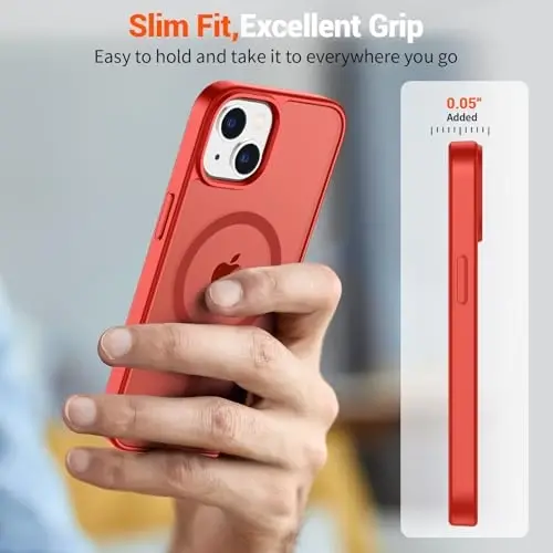 SUPFINE Magnetic for iPhone 15 Case (Compatible with MagSafe) (Military Grade Drop Protection) Slim Translucent Matte Shockproof with Anti-Fingerprint Phone Case, Red - 7