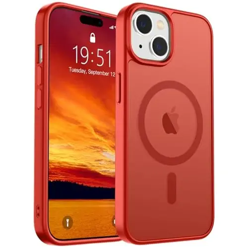 SUPFINE Magnetic for iPhone 15 Case (Compatible with MagSafe) (Military Grade Drop Protection) Slim Translucent Matte Shockproof with Anti-Fingerprint Phone Case, Red - SUPFINE
