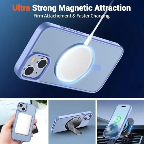 SUPFINE Magnetic for iPhone 15 Case (Compatible with MagSafe) (Military Grade Drop Protection) Slim Translucent Matte Shockproof with Anti-Fingerprint Phone Case, Blue Purple - 6