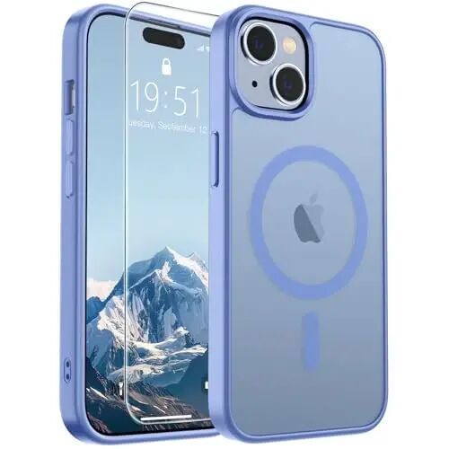 SUPFINE Magnetic for iPhone 15 Case (Compatible with MagSafe) (Military Grade Drop Protection) Slim Translucent Matte Shockproof with Anti-Fingerprint Phone Case, Blue Purple 