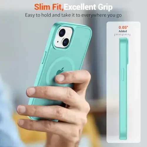 SUPFINE Magnetic for iPhone 15 Case (Compatible with MagSafe) (Military Grade Drop Protection) Slim Translucent Matte Shockproof with Anti-Fingerprint Phone Case, Blue Green - 4