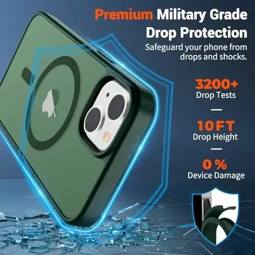 SUPFINE Magnetic for iPhone 15 Case (Compatible with MagSafe) (Military Grade Drop Protection) Slim Translucent Matte Shockproof with Anti-Fingerprint Phone Case, Forest Green - 2