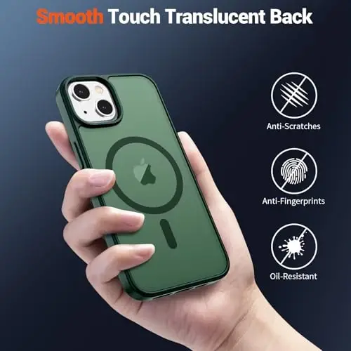 SUPFINE Magnetic for iPhone 15 Case (Compatible with MagSafe) (Military Grade Drop Protection) Slim Translucent Matte Shockproof with Anti-Fingerprint Phone Case, Forest Green - 3