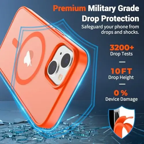 SUPFINE Magnetic for iPhone 15 Case (Compatible with MagSafe) (Military Grade Drop Protection) Slim Translucent Matte Shockproof with Anti-Fingerprint Phone Case, Orange - 2