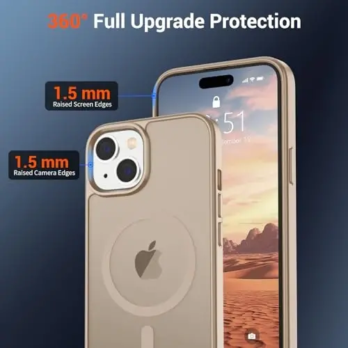 SUPFINE Magnetic for iPhone 15 Case(Compatible with MagSafe)(Military Grade Drop Protection) Slim Translucent Matte Shockproof with Anti-Fingerprint Phone Case,Desert Gold - 5