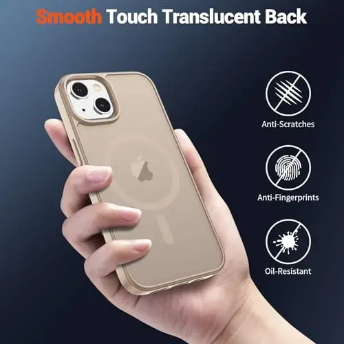 SUPFINE Magnetic for iPhone 15 Case(Compatible with MagSafe)(Military Grade Drop Protection) Slim Translucent Matte Shockproof with Anti-Fingerprint Phone Case,Desert Gold - 3