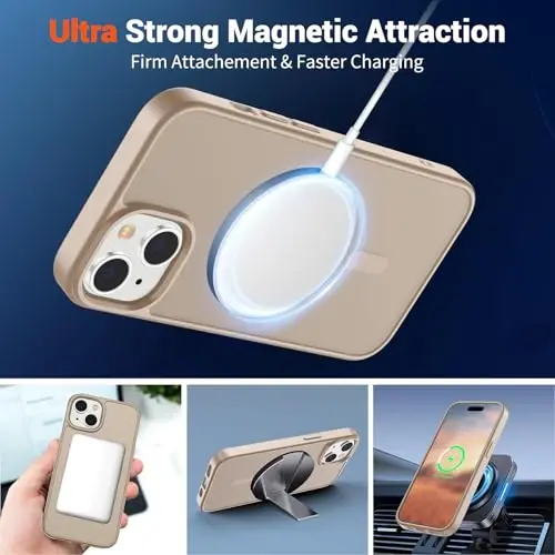 SUPFINE Magnetic for iPhone 15 Case(Compatible with MagSafe)(Military Grade Drop Protection) Slim Translucent Matte Shockproof with Anti-Fingerprint Phone Case,Desert Gold - 6