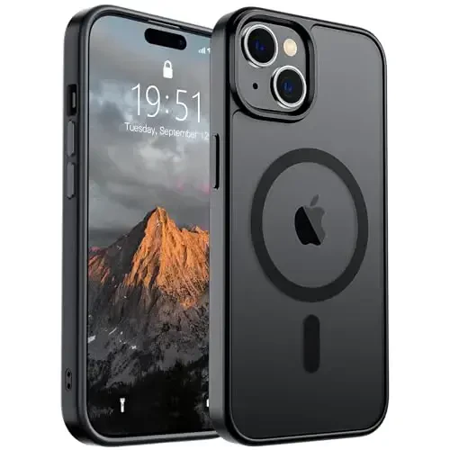 SUPFINE Magnetic for iPhone 15 Case (Compatible with MagSafe) (Military Grade Drop Protection) Translucent Matte Shockproof Phone Cover, Black - 5