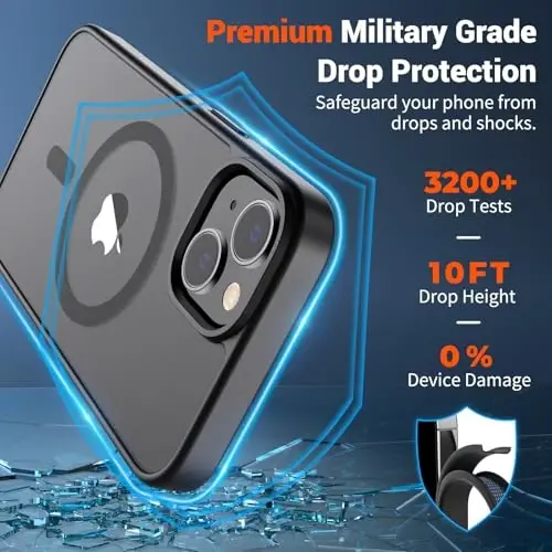 SUPFINE Magnetic for iPhone 15 Case (Compatible with MagSafe) (Military Grade Drop Protection) Translucent Matte Shockproof Phone Cover, Black - SUPFINE (1)