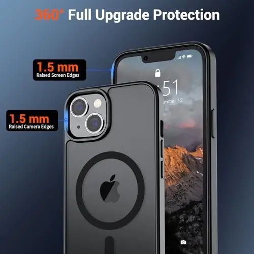 SUPFINE Magnetic for iPhone 15 Case (Compatible with MagSafe) (Military Grade Drop Protection) Translucent Matte Shockproof Phone Cover, Black - 5