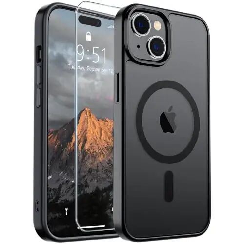 SUPFINE Magnetic for iPhone 15 Case (Compatible with MagSafe) (Military Grade Drop Protection) Translucent Matte Shockproof Phone Cover, Black 