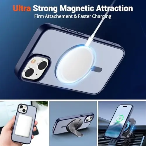 SUPFINE Magnetic for iPhone 15 Case (Compatible with MagSafe) (Military Grade Drop Protection) Slim Translucent Matte Shockproof with Anti-Fingerprint Phone Case, Navy Blue - 6