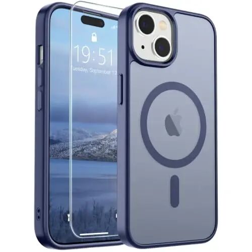 SUPFINE Magnetic for iPhone 15 Case Lavender Gray | With Screen Protector, Translucent Matte, Compatible with MagSafe, Military Grade Drop Proof, Rugged Shockproof Protective 