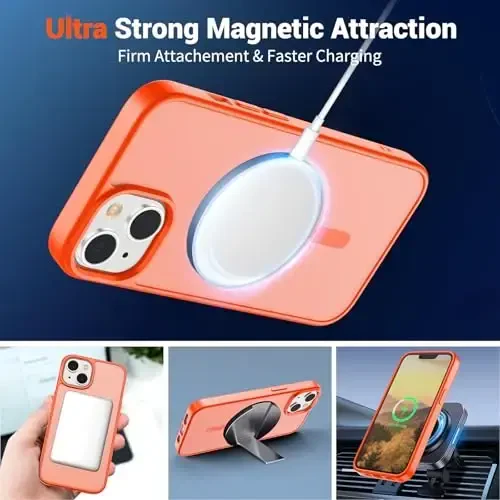 SUPFINE iPhone 15 Plus Case & iPhone 14 Plus Case uchun magnitli g'ilof (MagSafe bilan mos keladi)(Harbiy darajadagi tushishdan himoya) Yupqa yarim shaffof zarbga chidamli, barmoq izlariga qarshi telefon g'ilofi, apelsin - 5